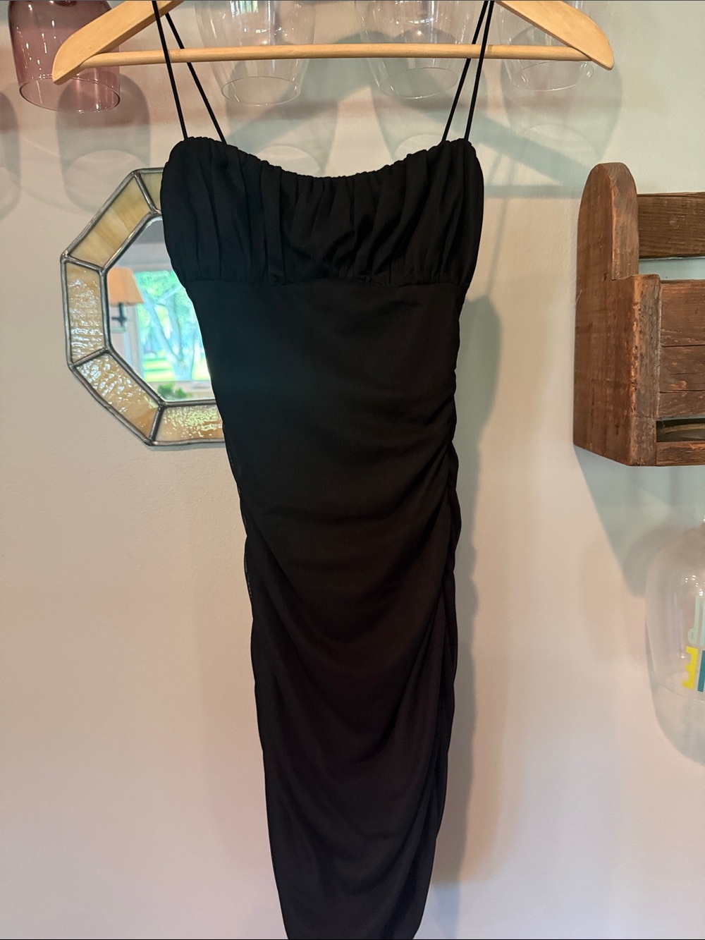 Princess Polly Black Ruched Spaghetti-Strap Mini Dress